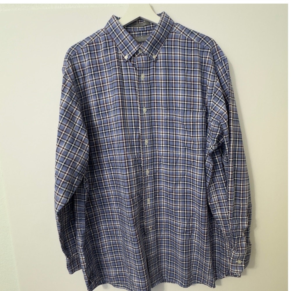 Daniel Cremieux Plaid Button Down Mens XL Blue Pima Cotton Non-Iron Prep Classic